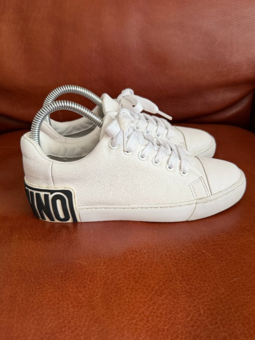 Moschino Women's White Leather Maxi Logo Sneakers Size: EU37 US6 - Picture 6 of 16